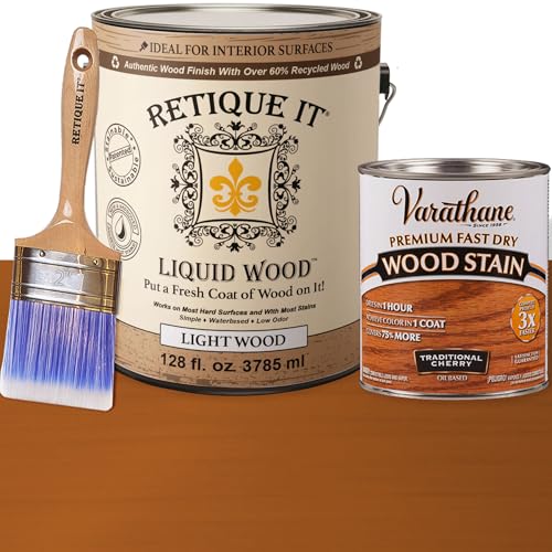 Retique It Liquid Wood - Gallon Light Wood w/Traditional Cherry Stain-Stainable Wood Fiber Paint-Put a fresh coat of wood on it (128oz LW Trad Cherry)