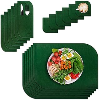VILSTO Felt Placemat Coaster Cutlery Bag Set of 18 pieces, Forest Green - Heat Resistant, for Kitchen, Home Dinner Party, Outdoor Barbecue