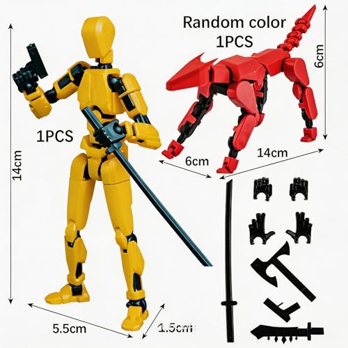 2pcs T13 Action Figures T13 Actionfigur Roboter aktivitätsmodell Action Figure Gegliederter Hund Roboter Actionfigur Tierisches 3D gedrucktes Model Sofas Schlafzimmern Wohnzimmern (gelb-rot)