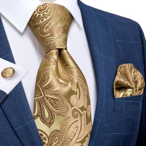 Image of DiBanGu Mens Paisley Tie Set Silk Woven Jacquard Necktie and Pocket Square Cufflinks Gift Set for Wedding Bussiness