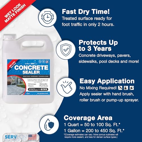 Serveon Sealants H2800-1GAL Concrete Driveway Sealer (Wet Look Matte Finish) Commercial Grade Outdoor Indoor Waterproof Sealant Protects Pavers Sidewalks Pools (1 Gallon) H2800 thumb #5