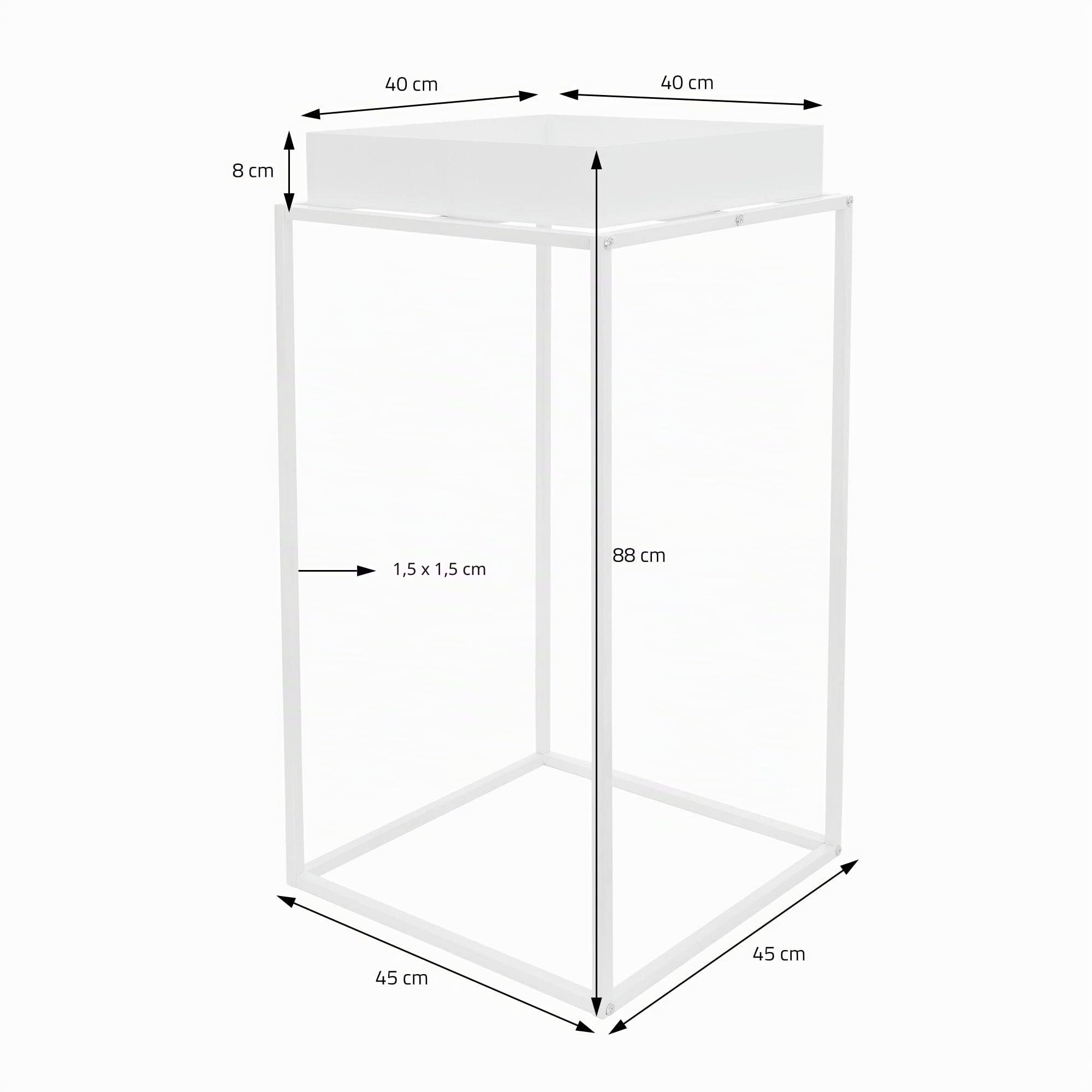 ML-Design Soporte para Plantas de Metal Blanco Macetero de Pie 88 x 45 x 45 cm Jardinera para Interior o Exterior Diseño Moderno Florero Maceta de Construcción Robusta y Estable para Flores Decorativo