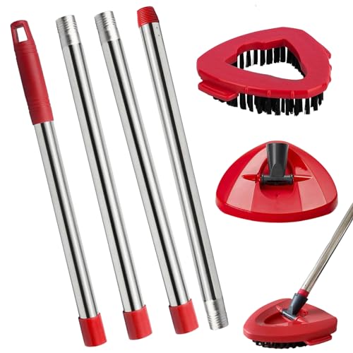 Image of Spin Mop Replacement Handle and Mop Base Replacements for OCeda EasyWring 1-Tank Spin Mop System,4-Section Iron Mop Handle 30-58in and 1 Mop Base and 1 Scrub Brush Cover Set Combo, Red