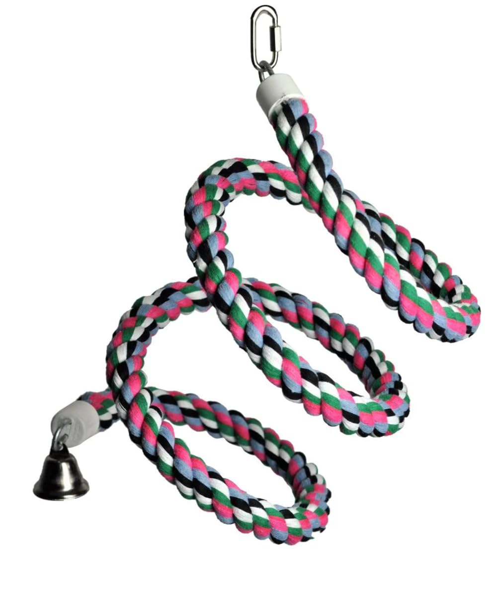 A & E Cage Company Hb552 Happy Beaks Corde en Coton Boing avec Bell Bird Toy, 0,75 par 167,6 cm, Multicolore
