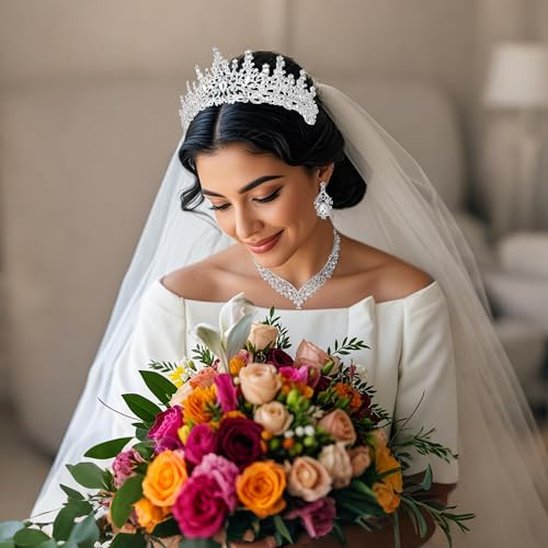 Kamirola Tiaras and Crowns for Women,Tiaras Earrings Necklace, Crystal Bridal Jewelry Set, Costume Party Halloween Prom Pageant Jewelry for Women (TR28)2
