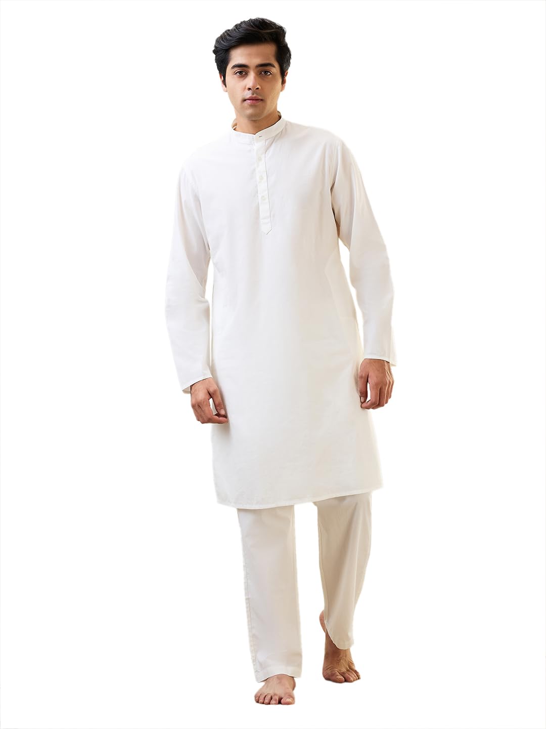U.S. Polo Assn. Men Comfort Fit Solid Pattern Pure Cotton Mandrin Collar Kurta Set in neutral