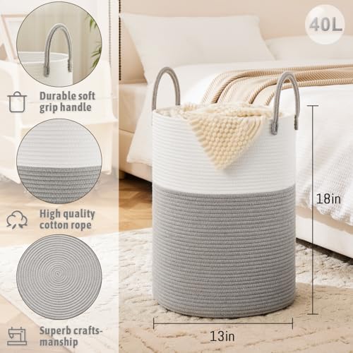 image for Artfeel Laundry Basket,Woven Cotton Rope Laundry Hamper,40L for Decora