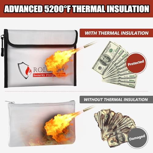 Image of ROLOWAY Fireproof Bag (9.6 x 6.6 inches) 5200℉ Heat Insulated, Fireproof Money Bag with Zipper for Cash (2-Pack)