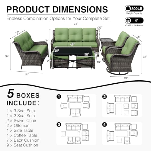 Image of Joyside 8 Piece Wicker Patio Furniture Set, Outdoor Swivel Rocker Patio Chairs with High Back, Deep Seating, Wide Armrest, Thickened Cushions, Outdoor Furniture for Deck, Porch Use