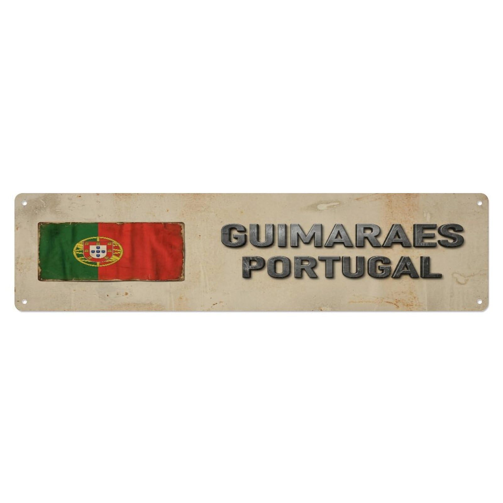 Metal Tin Sign Vintage Guimaraes Portugal Flag Decor Rustic Travel