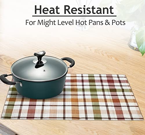 Ruvanti Placemats 100% Cotton 13X19 Inch, Dining Table Placemats Set Of 6, Modern Place Mats For Dining Table Decor, Kitchen & Table Linens, Coffee Mat For Christmas Dinners – Multi Check Brown #TOP3