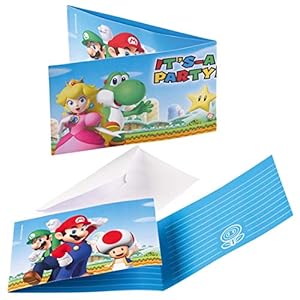 Amakando 8 Mario en Luigi verjaardagsuitnodigingen met enveloppen, ca. 14 x 8 cm, kinderfeestkaarten met envelop…