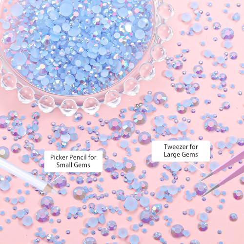 Image of 16000 Pcs Resin Rhinestones for Crafting, Flatback Light Blue Gems Jelly Rhinestones, Mixed Sizes Blue Bedazzling Crystal with Pickup Tool for DIY Crafts Clothing Tumblers Mugs Shoes Fabric Nail Art