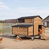 Large Chicken Coop with Run, Chicken Chickens Poultry Cage with All-Around Metal...