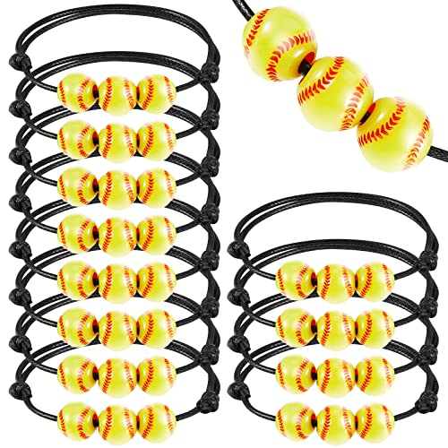 30 Pcs Ball Bracelet Sports Party Favors Ball Wristbands Sports Charm Bracelets Beads Jewelry Adjustable Inspirational Braided Bracelets For Teens Boys Girls Adults Team Gifts(White, Black,Softball) #TOP26