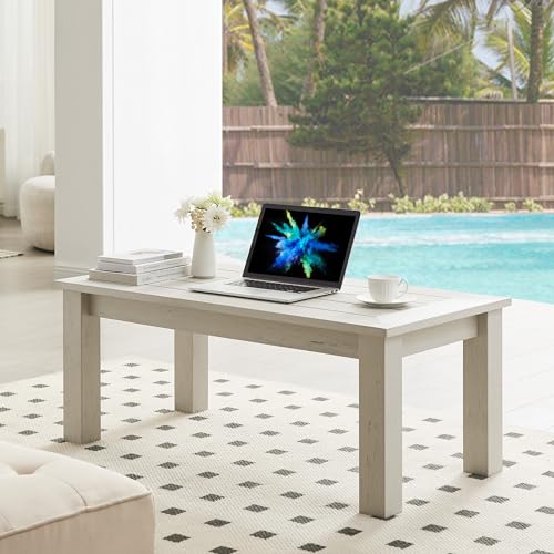 Psilvam Outdoor Coffee Table, 47.2\" Poly Lumber Modern Rectangle Large coffee table, Weatherproof patio coffee Table That Never Rot and Fade, Patio Furniture suit for Porch, Balcony, Living Room(Grey)