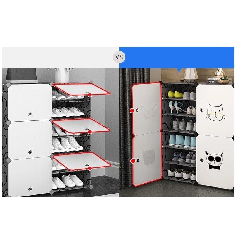 Image of Sunderlook Shoe Rack Plastic for Home- Shoe Stand, Chappal Stand, Professional Multipurpose Foldable Standing Comfort Runner Shoe Rack with Door, Slipper Stand (Black & White, 6 Shelf 3 Door)