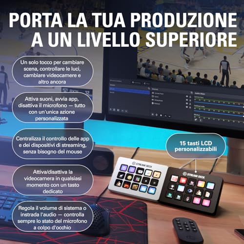 Stream Deck MK.2 – Controller da studio, 15 tasti macro, attiva azioni nelle app e in software quali OBS, Twitch, ?YouTube e altro, funziona con Mac e PC - Tastiera gaming - Immagine 2