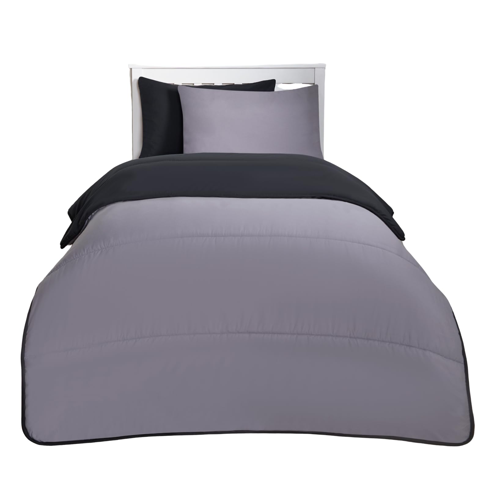 OHS Coverless Duvet Single 10.5 Tog, Microfibre Washable Reversible Quilted Travel Duvet, Black/Grey