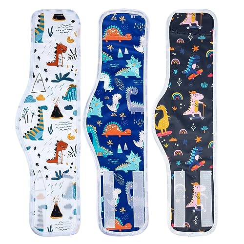 MICOOYO Reusable Dog Nappies Male, Lightweight 3 Pack Washable Belly Bands for Dogs Male Dog Wraps Diapers for Puppy Pets(Dinosaur,M)