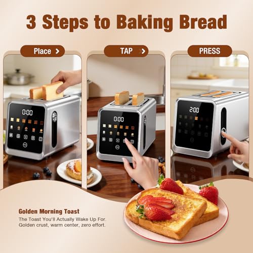 Smart Toaster 2 Slice, Touch Screen Stainless Steel Toaster Wide Slots - image 5