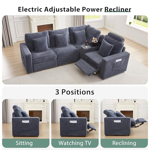 Image of RARZOE Modular Sofa Power Recliner Module, Corduroy Power Reclining Chair for Living Room Modular Sectional Sofa Couch,Grey