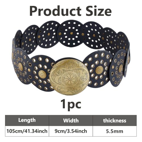 DICOSMETIC 1.05M Women's Boho Disc Belt Vintage Waist Belt Wide Western Leather Belts 9cm Wide Cowgirl Belts for Skirts Dress2