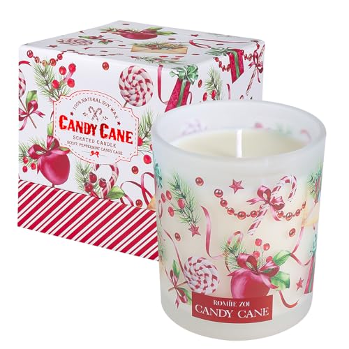 ROMIIE ZOI Christmas Scented Jar Candle - 6oz Soy Wax Candle - Candy Cane Infused with Peppermint...