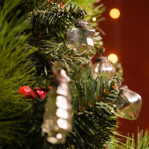 Image of IndianShelf 25 Pieces Silver Glass Vintage Christmas Ornaments Mini Bulk Decorative Ornaments for Halloween, Christmas Tree, New Year, Valentine Day, Holidays, Event and Wedding (25 * 1 Boxes)