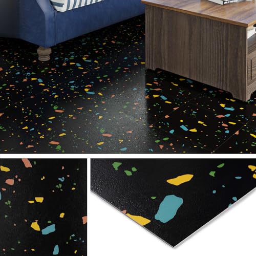 Livelynine Vinilo Adhesivo Suelo Baño Impermeable Negro Terrazo Suelo Vinilo Autoadhesivo Cocina Baldosas Adhesivas Suelos PVC 30x30CM 32-Baldosas Losetas Vinili para Suelos Oscuro Dormitorio Granito