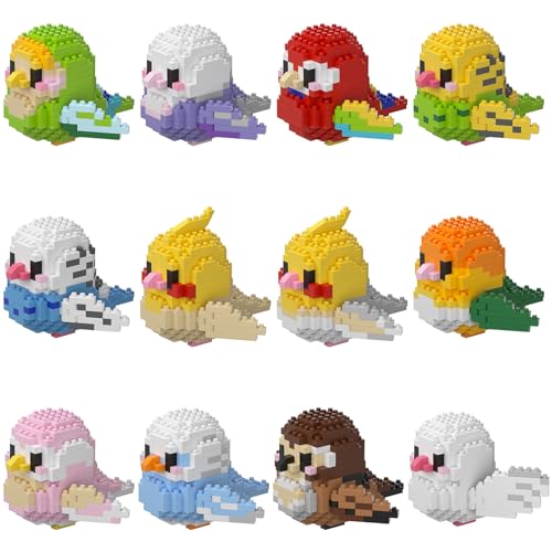HJPLPXH Parrots Micro Mini Building Block Sets Birthday Gift for Kids, Animals Buildling Model Kits, Mini Bricks Birds Series Toys for Kids?12 Boxes?