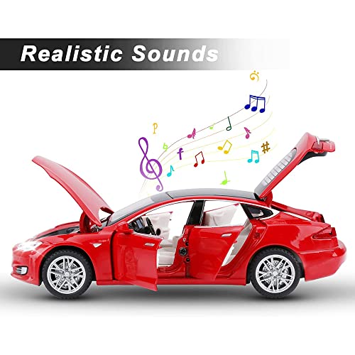 Image of 1:32 Diecast Metal Car Model Tela S Toy Cars For Kids Pull Back Openable Doors With Light Sound, Multicolor