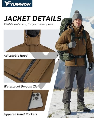 Image of Yufawow Men's Ski Jacket Waterproof Warm Snowboard Jacket Insulated Winter Coat for Outdoor Cold Weather Sports Work
