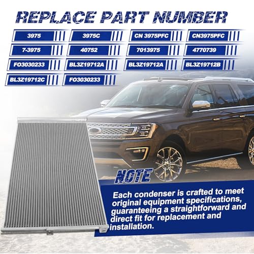 Image of Air Conditioning A /C Condenser Compatible with Ford F-150 Expedition; Lincoln Navigator # 3975, BL3Z19712B, BL3Z19712C, FO3030233