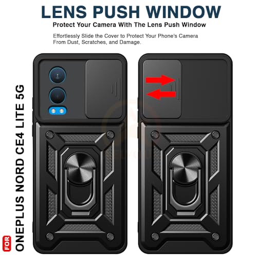 Image of Armor Bumper Back Cover Case for OnePlus Nord CE 4 Lite 5G Rotating Camera Cover, Ring Holder & Kickstand | Heavy Duty & 360 Degree Protection OnePlus Nord CE 4 Lite 5G Back Cover (Black)