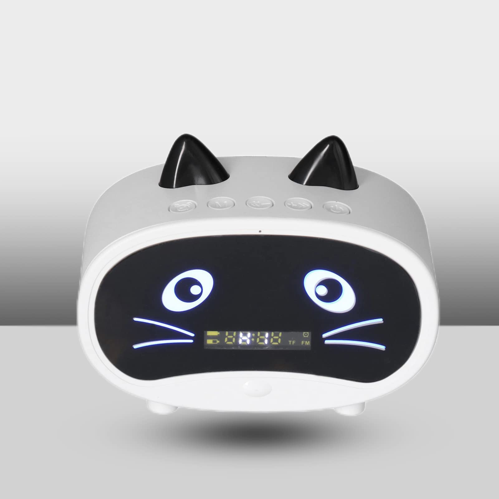 Bluetooth Speaker,Small Alarm Clock Radio for Bedrooms,Dual Alarm, LED Display,Cute Cat Ear Design Supports Memory and USB Sound Cards,FM Radio,Built in1000mHA Battery for Bedroom Office(White)-image-48