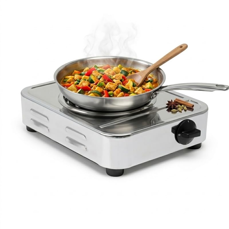 Image of Elevea 𝟏𝟓-𝐘𝐞𝐚𝐫 𝐋𝐨𝐧𝐠-𝐋𝐢𝐟𝐞 𝐖𝐚𝐫𝐫𝐚𝐧𝐭𝐲 Electric Cooking Plate, 2000 Watt Fast Heating Coil Stove, Compact Hot Plate for Kitchen, Travel Friendly Single Burner, Durable