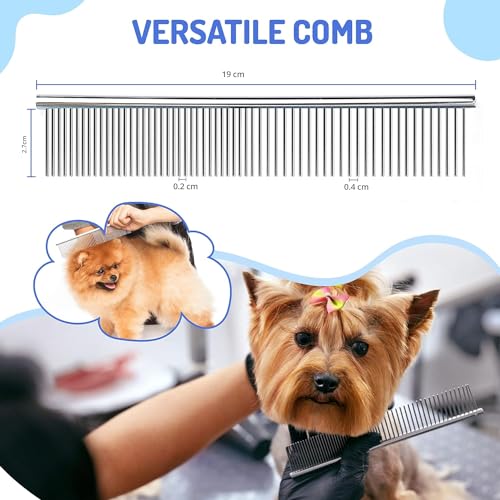Image of SILENCIO Undercoat Rake for Dogs Double Coat with Pet Comb, Pet Grooming Brush Double-Sided Deshedding Tool Removes Knot & Tangled Hair Dematting Comb for Dogs with Dog Comb for Grooming Furever Brush