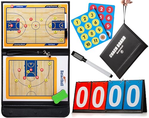 NITRAM Pizarra Entrenador Baloncesto - Carpeta táctica magnética con Marcador de Puntuación, Rotulador, Borrador, e Imanes (Baloncesto)