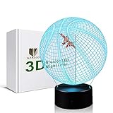 3D Illusion Basketball Night Light Lamp with 7 Color Change, Touch Base, Power by AA Batteries