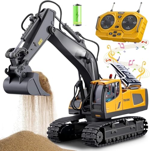 Image of RC JCB Toy Excavator for Kids - 1:20 11-Channel Metal Remote Control Construction Vehicle with Lights, Sounds & 680 Rotation Yellow Digger Truck (Ages 6-12)
