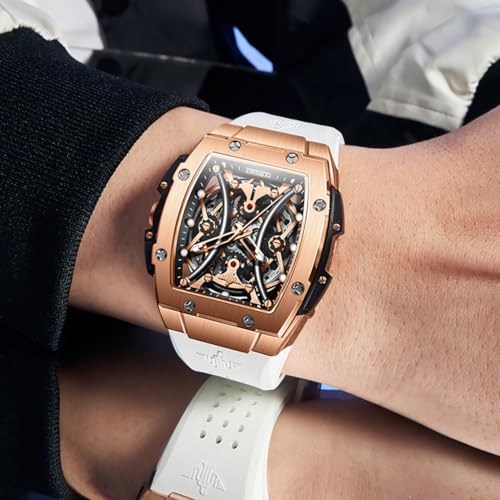 Image of OLEVS Watch Men Self Winding Luxury Skeleton Mechanical Business Dress Square Wrist Watches Calendar Watches