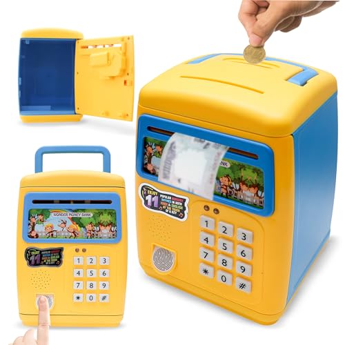 Image of Wembley Finger Print Sensor ATM Piggy Bank for Kids Girl Boys Gullak for Money Bank with Password & Music Auto Scroll Money Saving Box with Coin Cash Slot Gifts for Kids - Blue