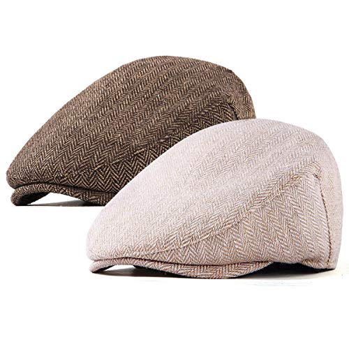 Image of LADYBRO 2 Pack Newsboy Hats for Men Wool Scally Cap Mens Flat Cap, Stylish Winter Cap for Man - Monkey Cap & Beanie Cap for Men