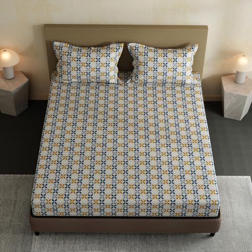 Image of Layers 100% Cotton Bedsheet for Double Size Bed | Lumina Floret Collection | 144 TC Soft & Breathable | Printed with 2 Pillow Covers | Wrinkle Free & Colorfast | 3 Piece Bedding Set - Multicolor