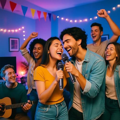 Image of Wireless Microphones, Two Rechargeable Bluetooth 5.3 Microphones for Karaoke Singing, Rechargeable Dynamic Mic System with Receiver for Church, Party, Meeting, Speech, PA System, Plug and Play (Gray)