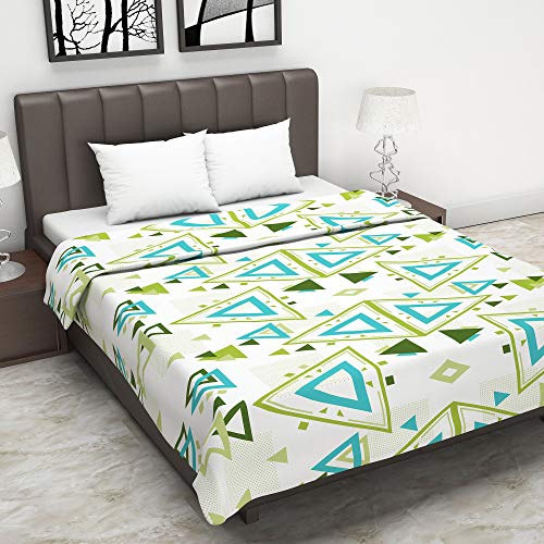 Image of Divine Casa Glace Cotton 120 GSM Reversible Lightweight Printed Double Bed AC Dohar Blanket Quilt - Turquoise Green and Blue