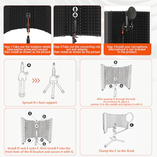 Image of Desktop Microphone Isolation Shield with Tripod Stand Curved Panel, Foldable Microphone Sound Shield, Studio Mic Sound Absorbing Foam Reflector for Studio Recording