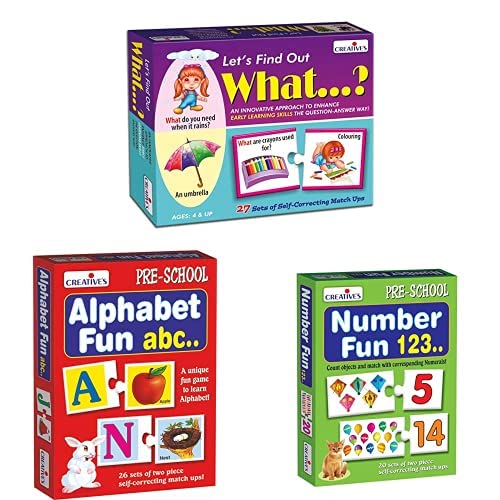 Image of Creative Educational Aids P. Ltd. - CRE0995 Let's Find Out What Puzzle (Multi-Color, 54 Pieces)|CRE0634 Alphabet Fun ABC Puzzle (Multi-Color, 52 Pieces)|Number Fun 123 Puzzle