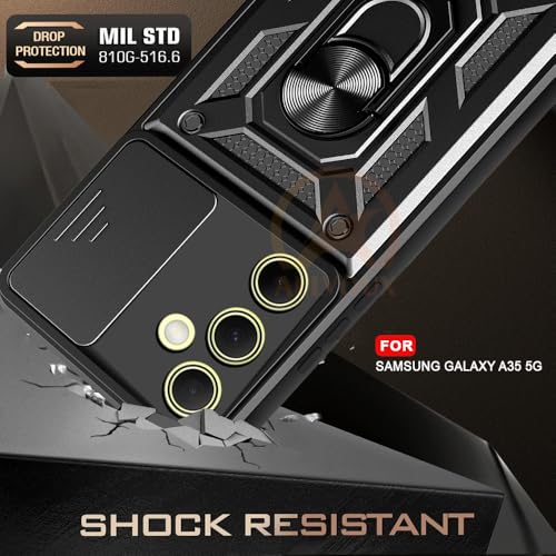 Image of Armor Bumper Back Cover Case for Samsung A35 5G | Rotating Camera Cover, Ring Holder & Kickstand | Heavy Duty & 360 Degree Protection Samsung A35 5G Back Cover (Black)